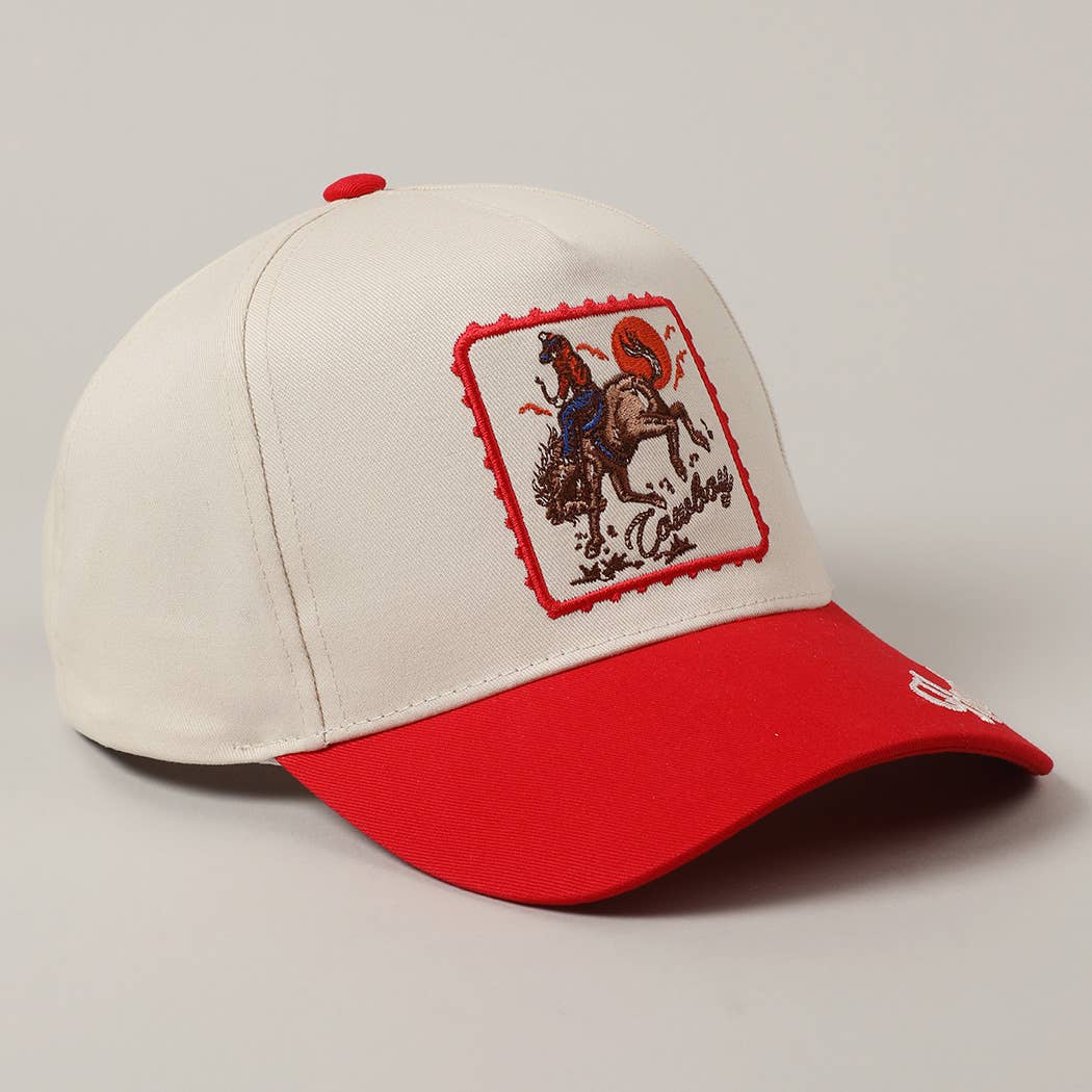 Detailed Cowboy Horse Embroidery Two-Tone Cap: Red / ONE SIZE { product_type }}