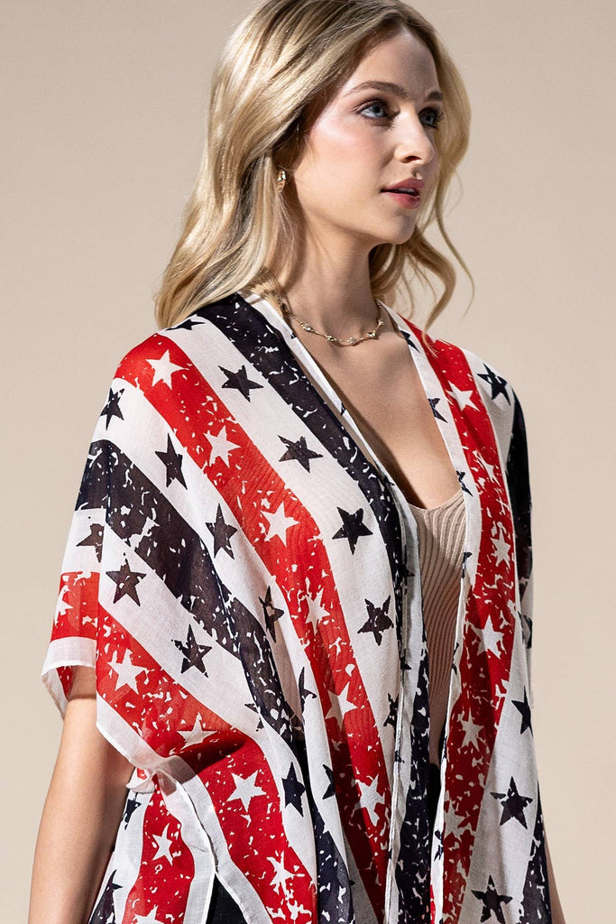 American Flag Star Print Kimono-Urbanista-Three Birdies Boutique, Women's Fashion Boutique Located in Kearney, MO
