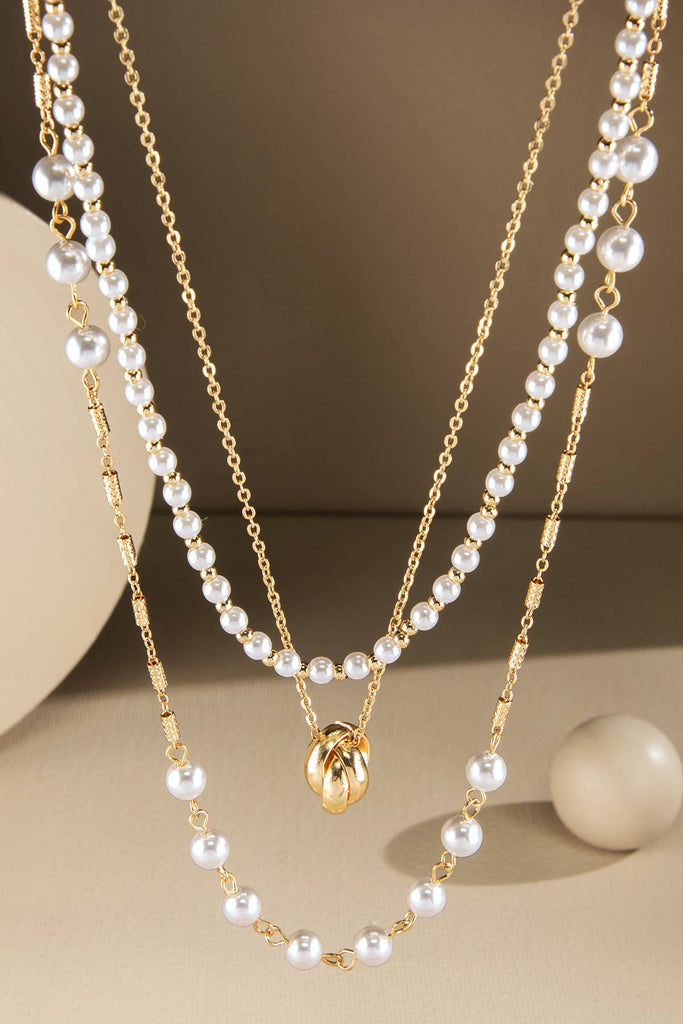 Silver Triple Layer Pearl and Chain Link Necklace-Urbanista-Three Birdies Boutique, Women's Fashion Boutique Located in Kearney, MO