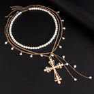 Multi-Layer Mixed Pearl Cross Y-Charm Necklace { product_type }}
