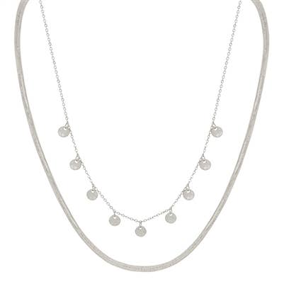 Silver Snake Chain Layered with Circle 16"-18"Necklace-Necklaces-What's Hot-Three Birdies Boutique, Women's Fashion Boutique Located in Kearney, MO