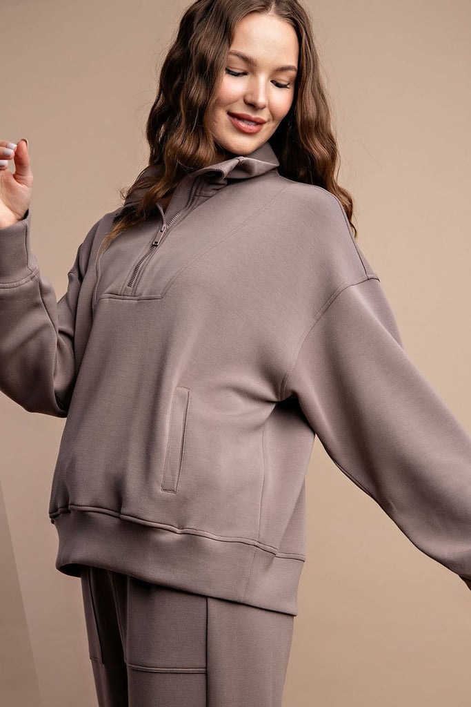 1/4 Zip Mock Neck Pullover-Top-Rae Mode-Three Birdies Boutique, Women's Fashion Boutique Located in Kearney, MO