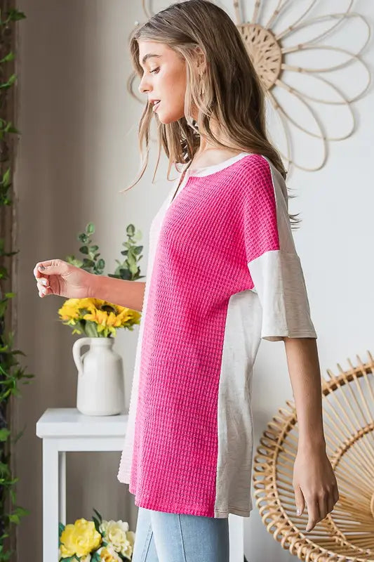Light & Dark Pink Color Block Top-Shirts & Tops-Heimish-Three Birdies Boutique, Women's Fashion Boutique Located in Kearney, MO