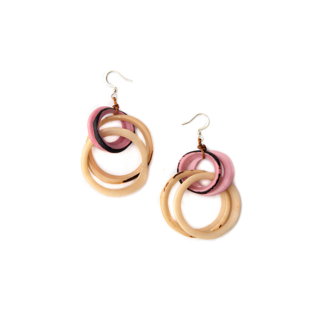 Bonnie Earrings: Pink/Ivory-Organic Tagua Jewelry-Three Birdies Boutique, Women's Fashion Boutique Located in Kearney, MO