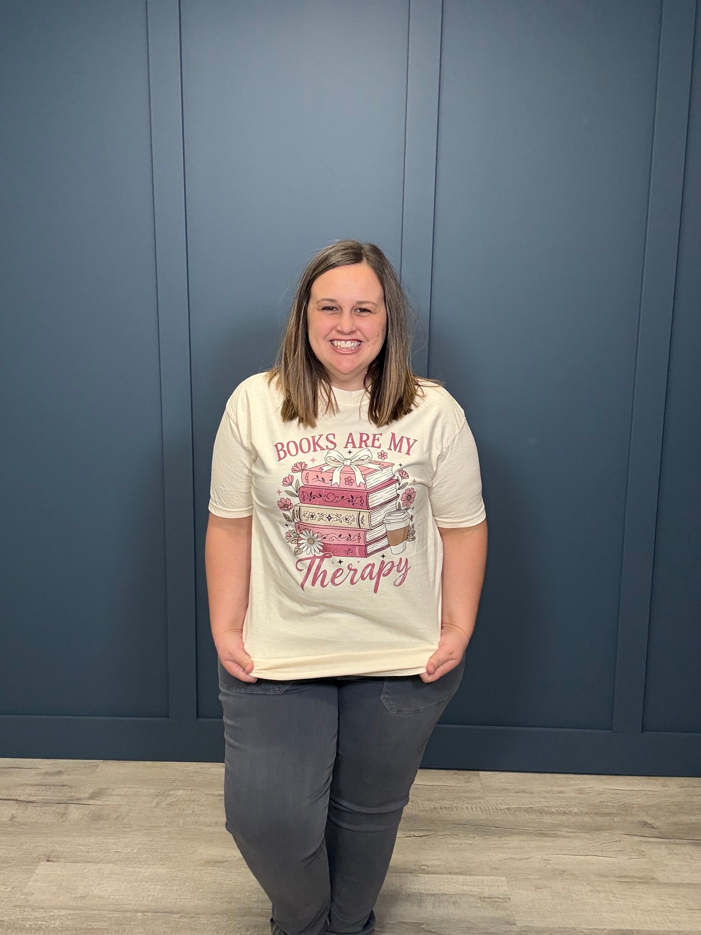 Books Are My Therapy-Tres Birdos Graphic Tees-Three Birdies Boutique, Women's Fashion Boutique Located in Kearney, MO