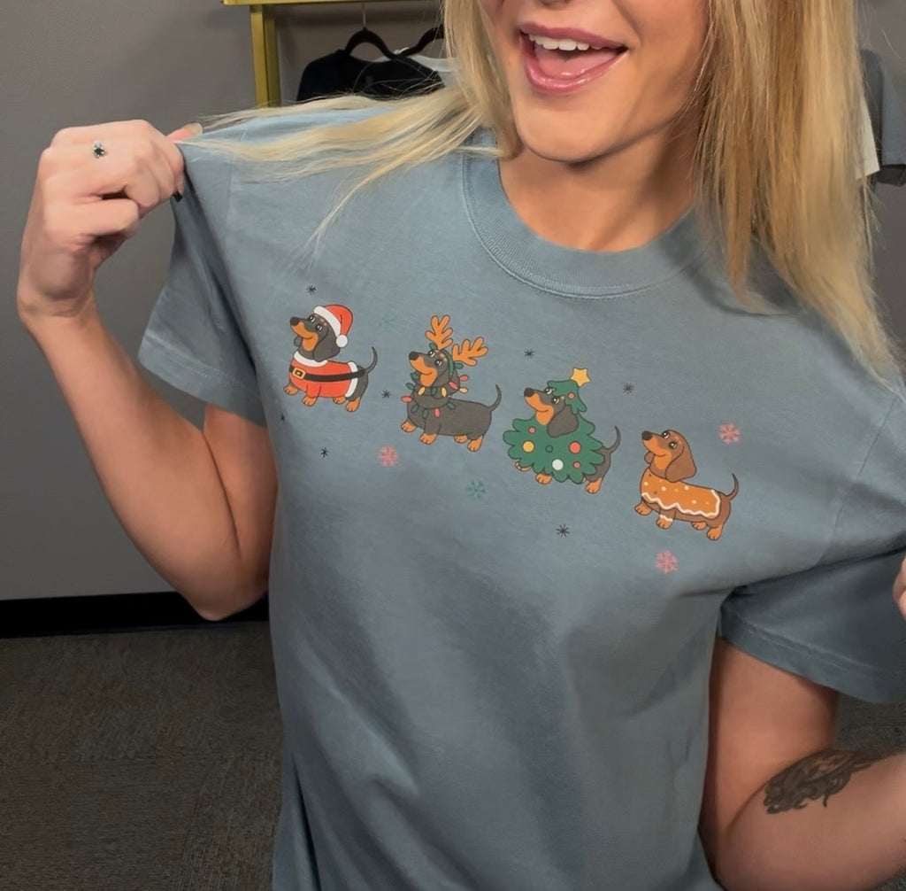 Dog Christmas Tee-Graphic Tees-Tres Birdos Graphic Tees-Three Birdies Boutique, Women's Fashion Boutique Located in Kearney, MO