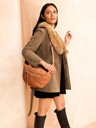Leigh Distressed Hobo Bag: Dusty Blue { product_type }}