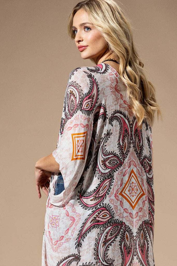 Pink Paisley Kimono-Urbanista-Three Birdies Boutique, Women's Fashion Boutique Located in Kearney, MO