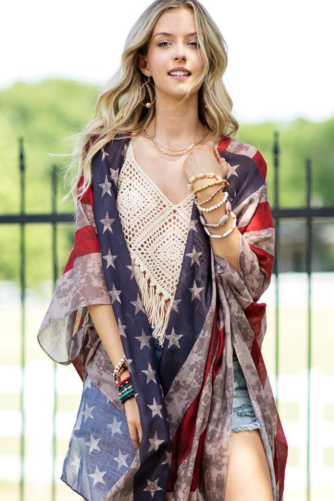 Vintage USA Print Kimono-Urbanista-Three Birdies Boutique, Women's Fashion Boutique Located in Kearney, MO