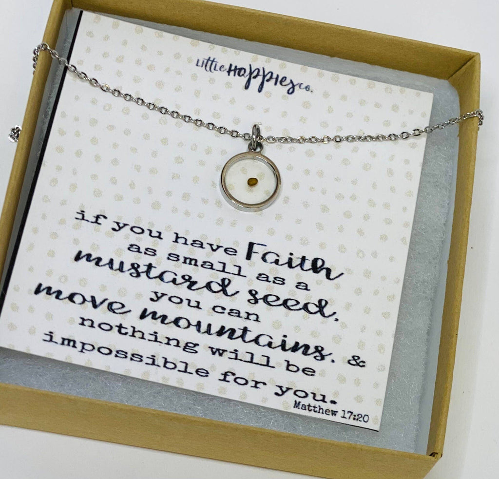 Real mustard seed necklace, Encouragement gift, Mustard seed jewelry, Faith necklace, Christian jewelry, Miscarriage gift, Inspirational: SILVER FINISH-Little Happies Co-Three Birdies Boutique, Women's Fashion Boutique Located in Kearney, MO