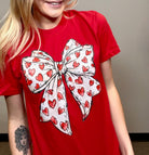 Mini Hearts Bow Graphic Tee-Graphic Tees-Tres Birdos Graphic Tees-Three Birdies Boutique, Women's Fashion Boutique Located in Kearney, MO