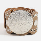 Hammered Disc Accent Faux Leather Panel Link Belt: BR { product_type }}