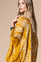 Damask Print Kimono with Sleeves: Mustard { product_type }}