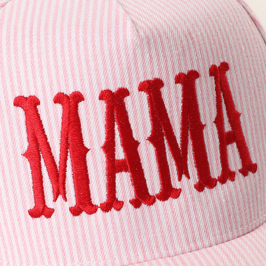 MAMA Embroidered Striped Trucker Hat : PINK/PINK { product_type }}