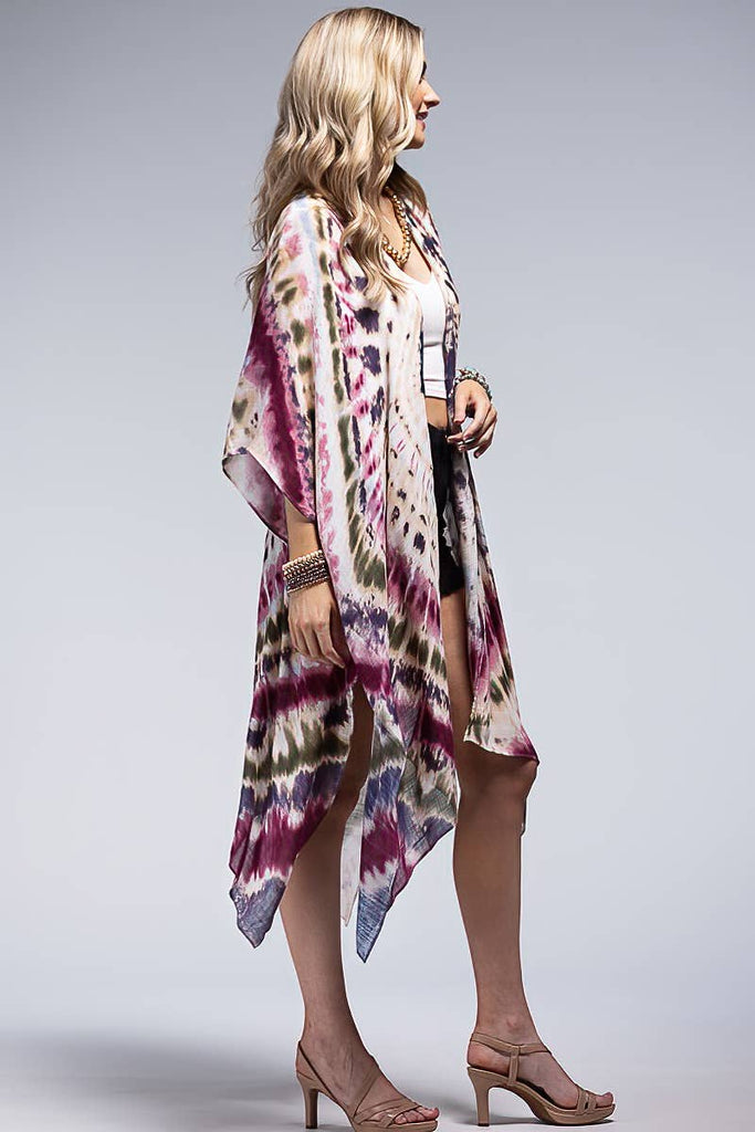 Tie-Dye Kimono Maroon-Urbanista-Three Birdies Boutique, Women's Fashion Boutique Located in Kearney, MO