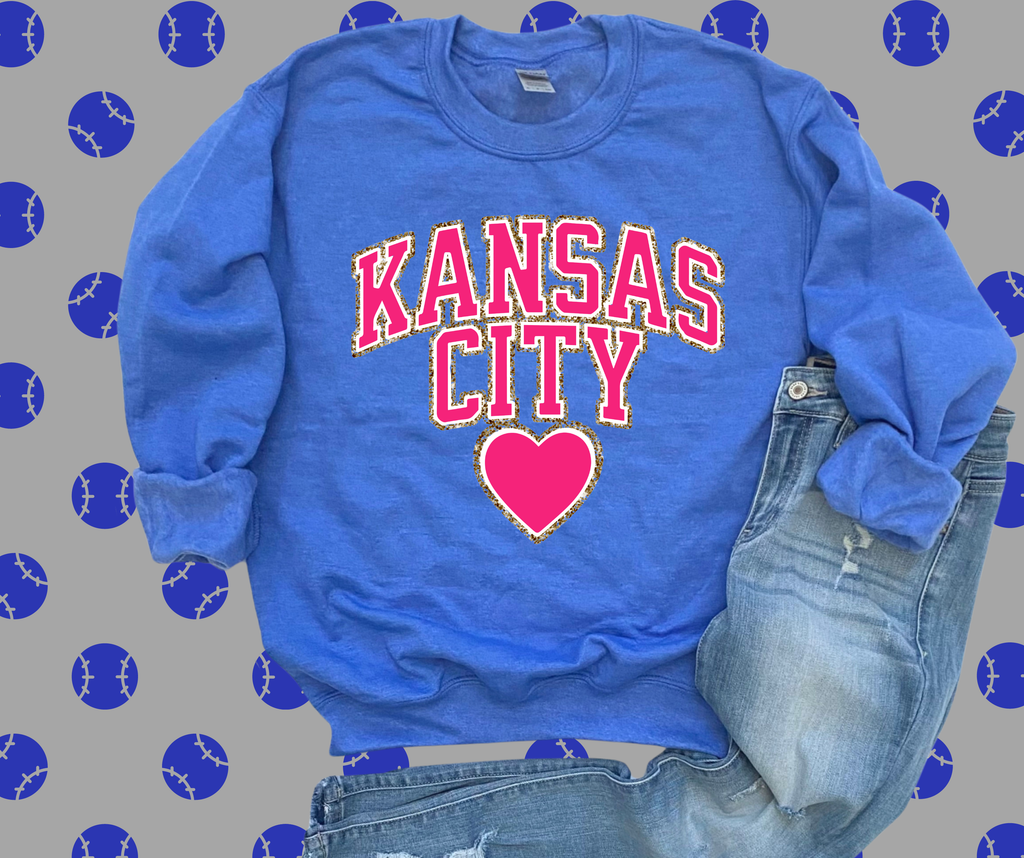 Kansas City Heart Blue Graphic Sweatshirt -Red Rival -Three Birdies Boutique, Women's Fashion Boutique Located in Kearney, MO