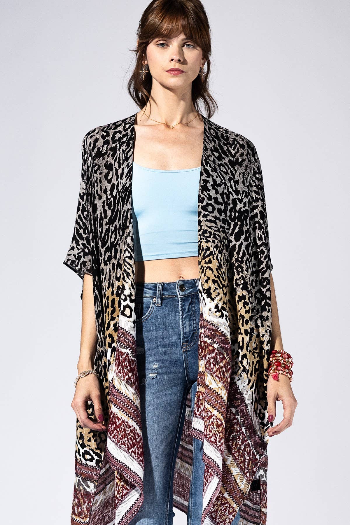 Carbon Leopard Border Kimono { product_type }}