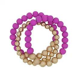 Hot Pink Wood & Gold Beaded Bracelets-Bracelets-What's Hot-Three Birdies Boutique, Women's Fashion Boutique Located in Kearney, MO