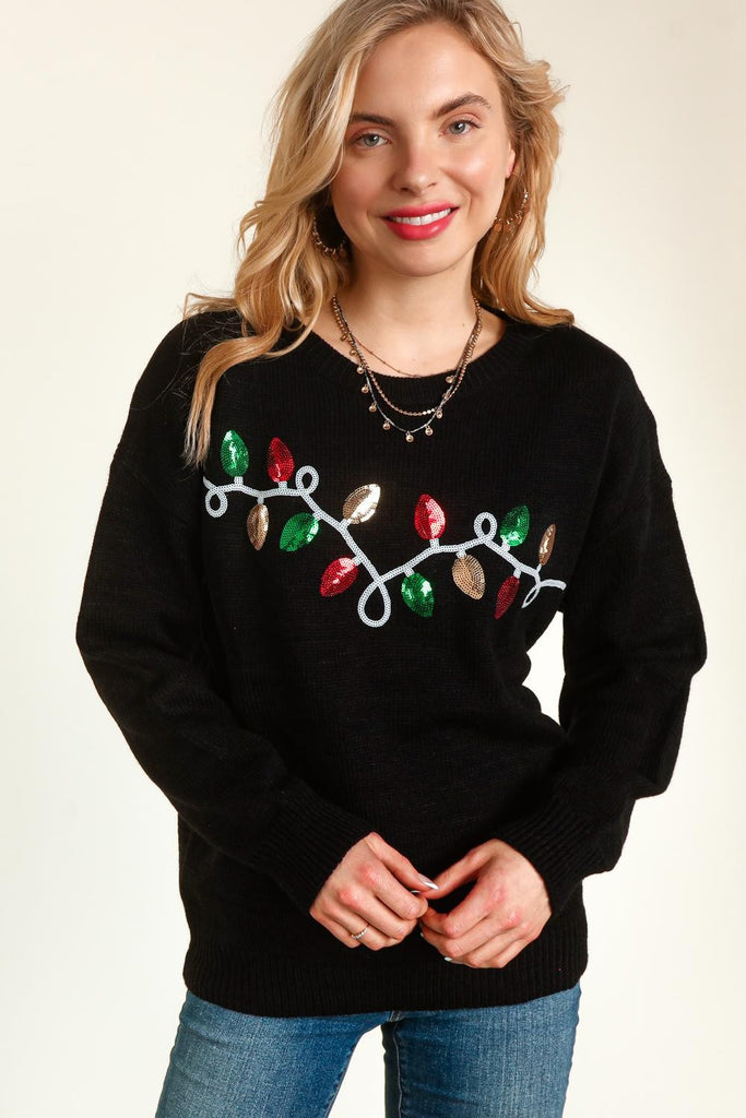 Sequined Christmas Lights Sweater-Outerwear-Haptics-Three Birdies Boutique, Women's Fashion Boutique Located in Kearney, MO