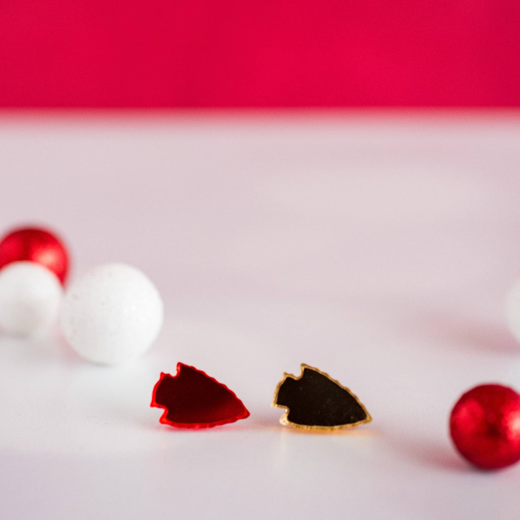 Red & Gold Mirror Arrowhead Studs - Kansas City Football-Stellar Gifts & Goods Wholesale-Three Birdies Boutique, Women's Fashion Boutique Located in Kearney, MO