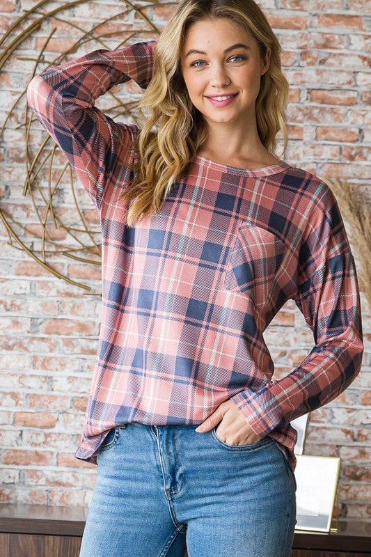 Plaid Top With Pocket-Top-Heimish-Three Birdies Boutique, Women's Fashion Boutique Located in Kearney, MO