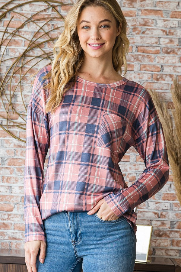 Plaid Top With Pocket-Top-Heimish-Three Birdies Boutique, Women's Fashion Boutique Located in Kearney, MO