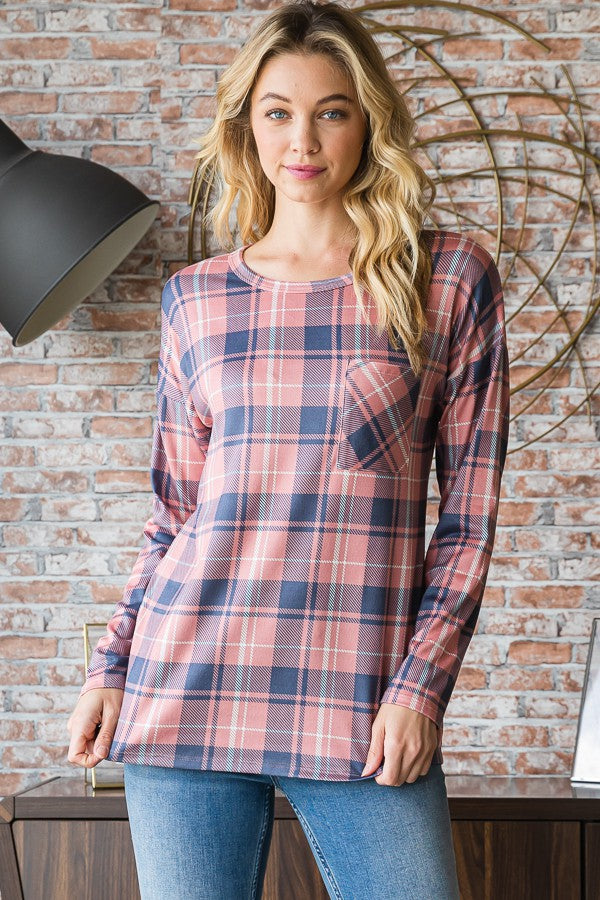 Plaid Top With Pocket-Top-Heimish-Three Birdies Boutique, Women's Fashion Boutique Located in Kearney, MO