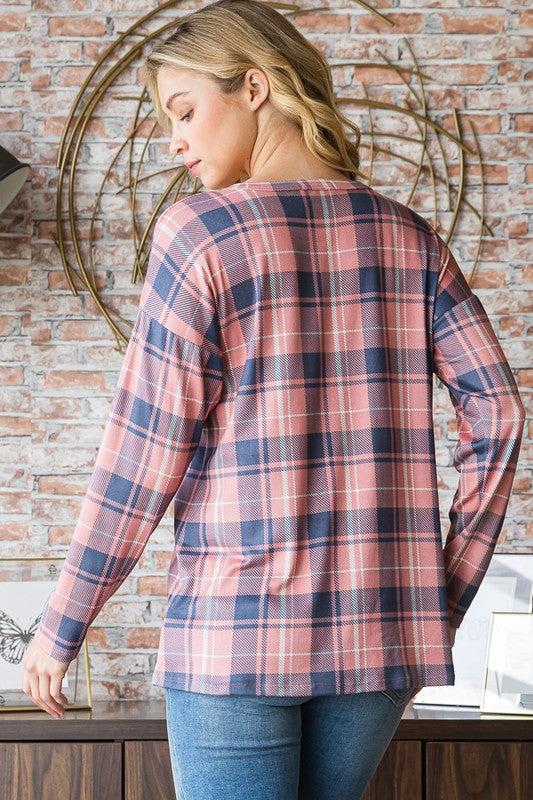 Plaid Top With Pocket-Top-Heimish-Three Birdies Boutique, Women's Fashion Boutique Located in Kearney, MO