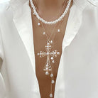 Multi-Layer Mixed Pearl Cross Y-Charm Necklace { product_type }}