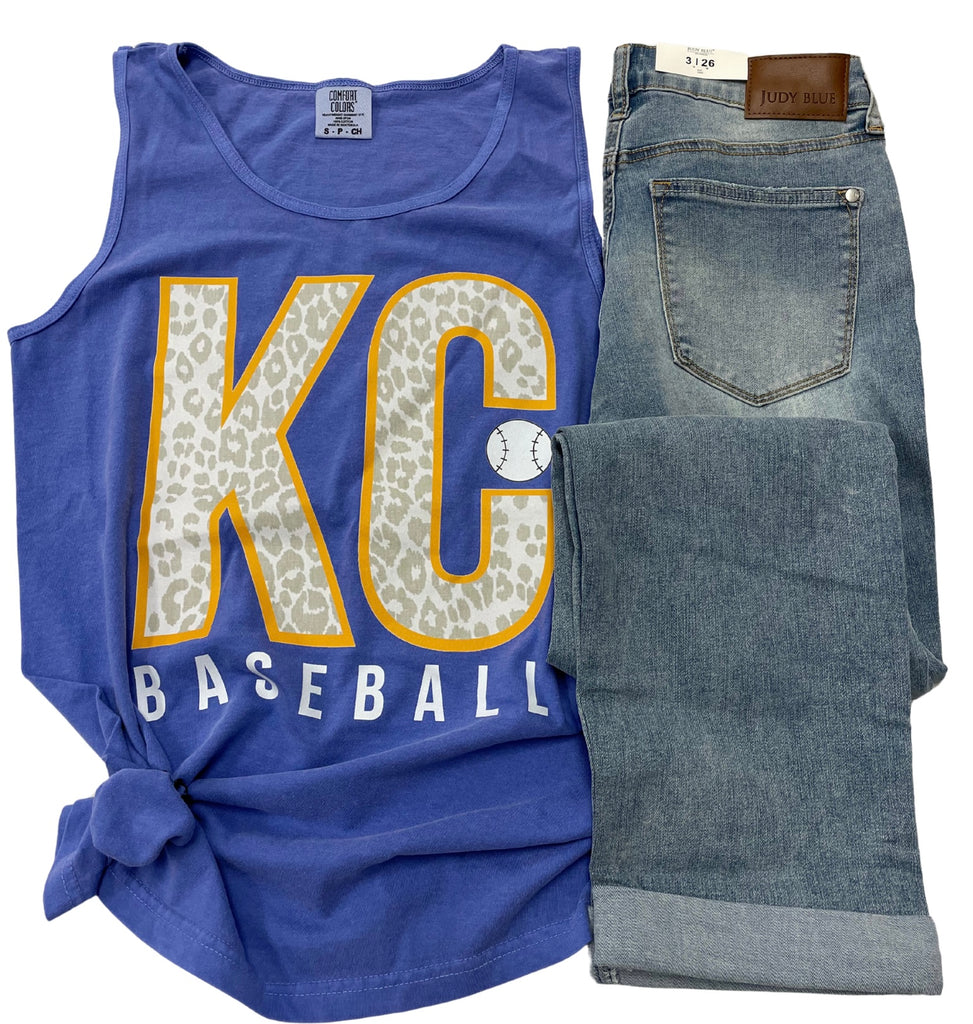 KC Baseball Graphic Tank-Graphic Tees-Tres Birdos Graphic Tees-Three Birdies Boutique, Women's Fashion Boutique Located in Kearney, MO