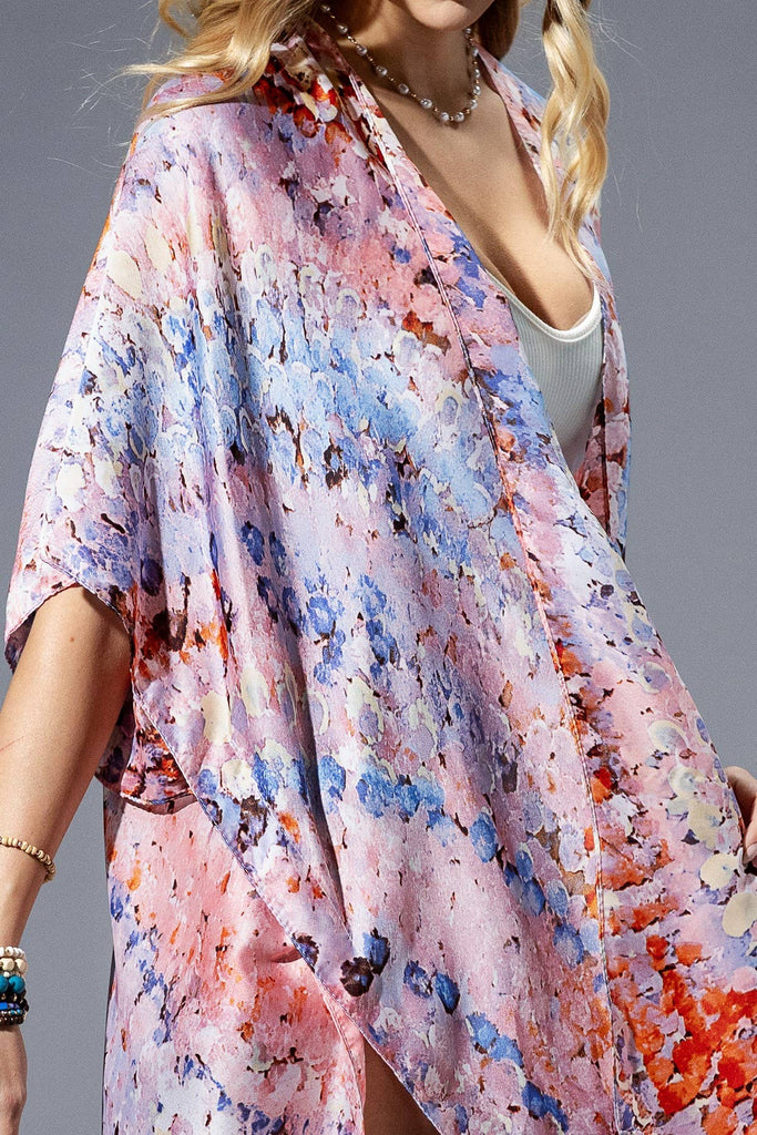 Blue Abstract Print Silky Feel Kimono-Urbanista-Three Birdies Boutique, Women's Fashion Boutique Located in Kearney, MO