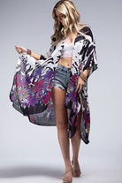 Monotone Flower Print Kimono { product_type }}