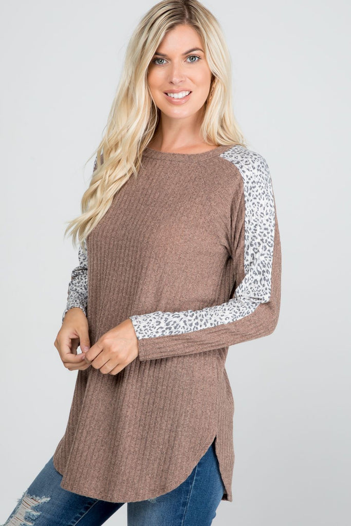 Leopard Stripe Long Sleeve Top-Shirts & Tops-P & Rose-Three Birdies Boutique, Women's Fashion Boutique Located in Kearney, MO