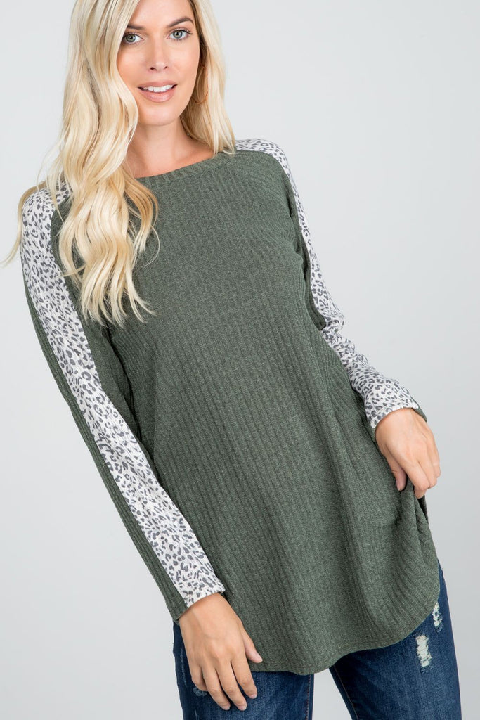 Leopard Stripe Long Sleeve Top-Shirts & Tops-P & Rose-Three Birdies Boutique, Women's Fashion Boutique Located in Kearney, MO