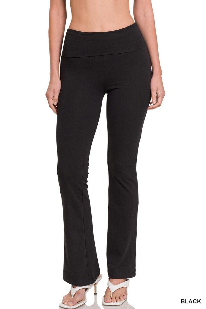 Cotton Foldover Flare Yoga Pants-Pants-Zenana-Three Birdies Boutique, Women's Fashion Boutique Located in Kearney, MO