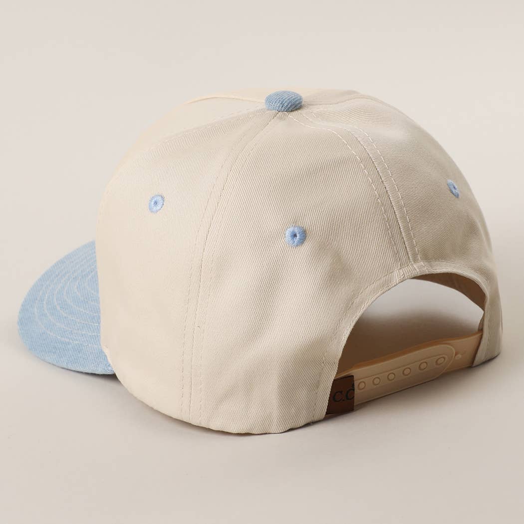 Floral American Flag Embroidered Two-Tone Denim Trucker Hat: LT DENIM / ONE SIZE { product_type }}