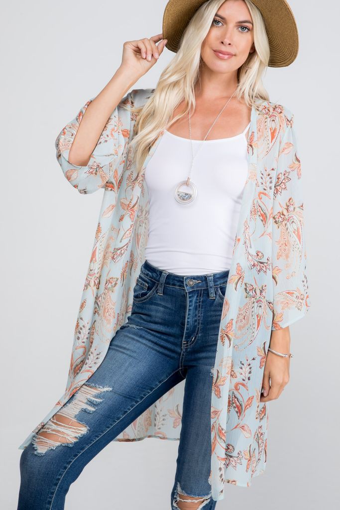Mint Paisley Kimono-Kimonos-P & Rose-Three Birdies Boutique, Women's Fashion Boutique Located in Kearney, MO