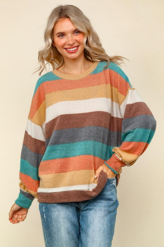 Stripe Print Hacci Knit Top { product_type }}