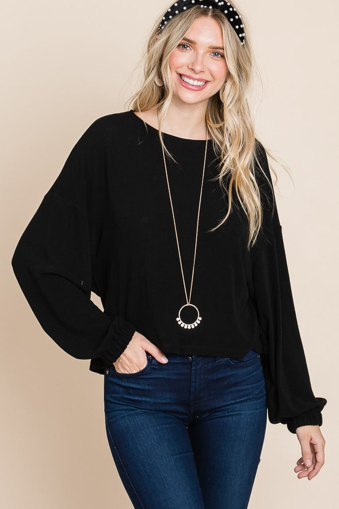 Black Balloon Sleeve Casual Top-Blouse-Emerald Collection-Three Birdies Boutique, Women's Fashion Boutique Located in Kearney, MO