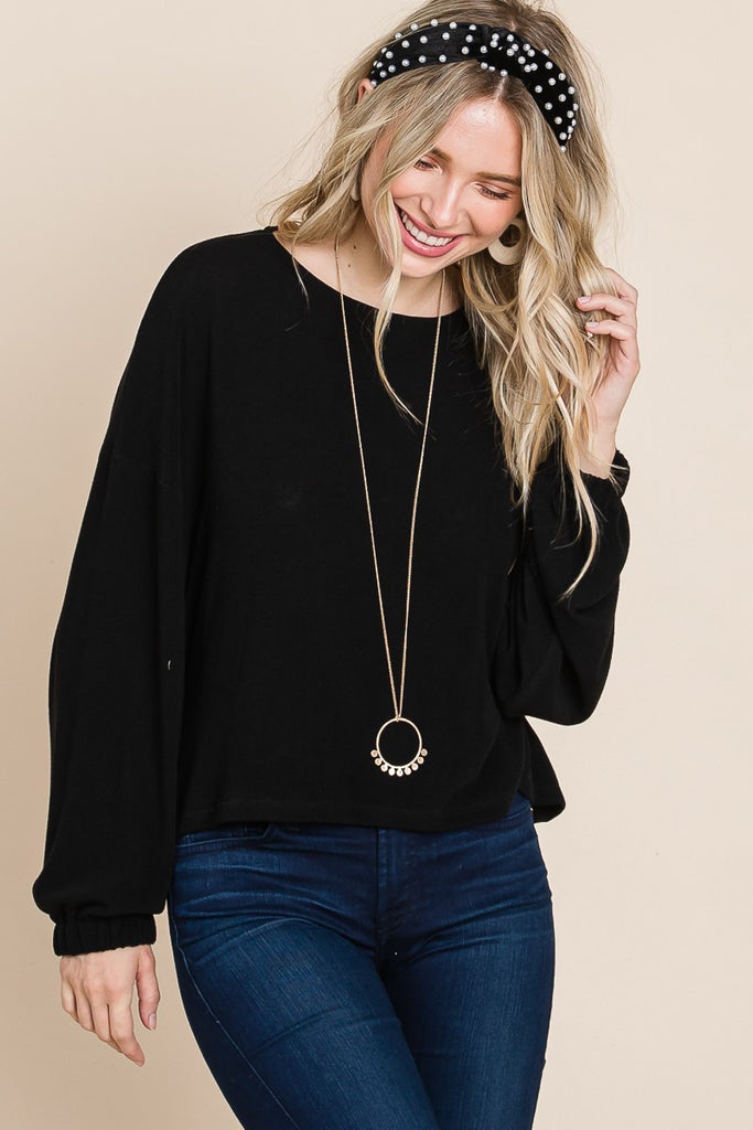 Black Balloon Sleeve Casual Top-Blouse-Emerald Collection-Three Birdies Boutique, Women's Fashion Boutique Located in Kearney, MO
