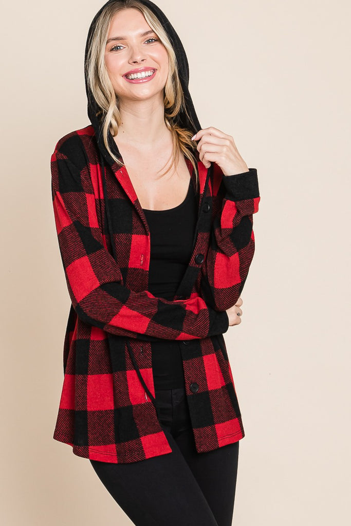 Buffalo Plaid Button Up Jacket-Outerwear-Emerald Collection-Three Birdies Boutique, Women's Fashion Boutique Located in Kearney, MO