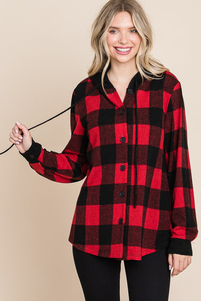 Buffalo Plaid Button Up Jacket-Outerwear-Emerald Collection-Three Birdies Boutique, Women's Fashion Boutique Located in Kearney, MO