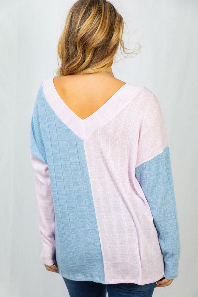 Cotton Candy Color Block Top-Sweater-White Birch-Three Birdies Boutique, Women's Fashion Boutique Located in Kearney, MO