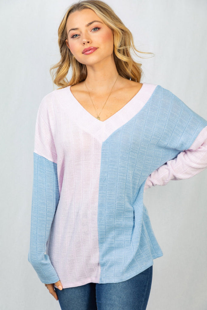 Cotton Candy Color Block Top-Sweater-White Birch-Three Birdies Boutique, Women's Fashion Boutique Located in Kearney, MO