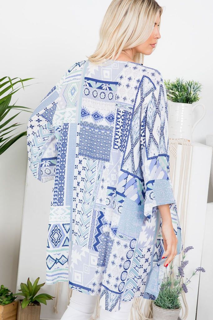 Blue Paisley Bandana Print Kimono-Kimonos-P & Rose-Three Birdies Boutique, Women's Fashion Boutique Located in Kearney, MO