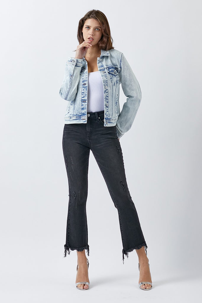 Light Acid Wash Denim Jacket-Denim Jacket-Risen-Three Birdies Boutique, Women's Fashion Boutique Located in Kearney, MO