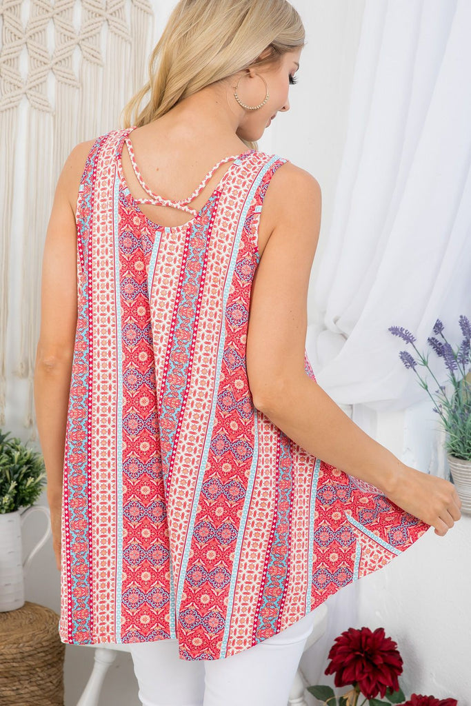 Bohemian Print Tank Top Blouse-Shirts & Tops-Heimish-Three Birdies Boutique, Women's Fashion Boutique Located in Kearney, MO