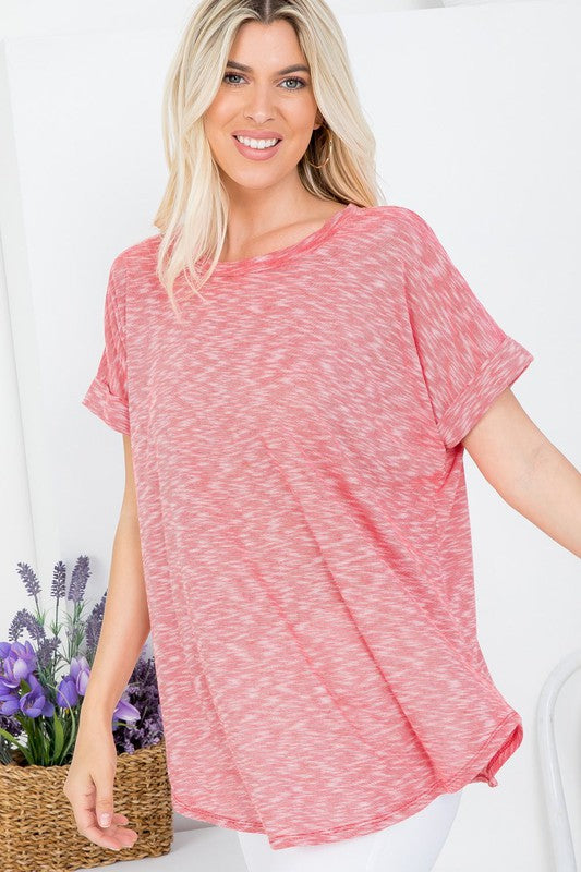 Rolled Sleeve Top-Shirts & Tops-P & Rose-Three Birdies Boutique, Women's Fashion Boutique Located in Kearney, MO