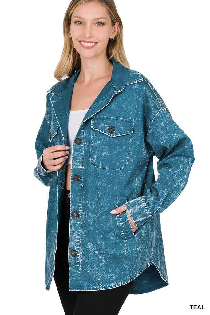 Vintage Washed Cotton Shacket-Zenana-Three Birdies Boutique, Women's Fashion Boutique Located in Kearney, MO