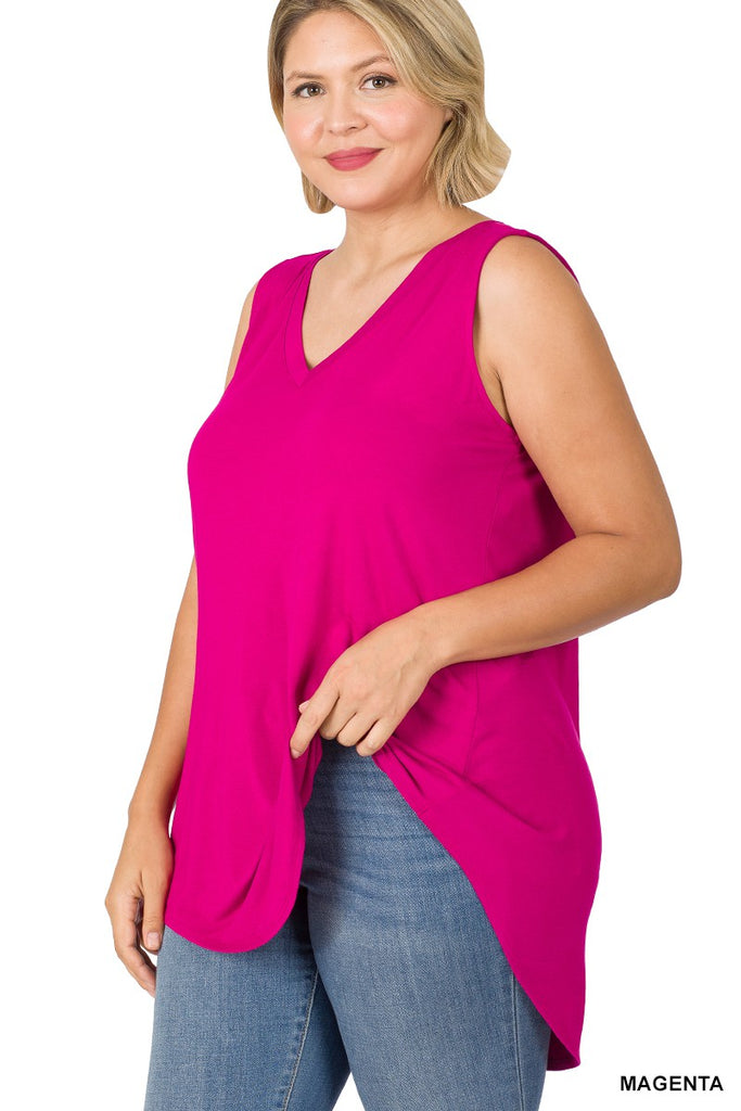 Sleeveless V Neck Hi-Low Hem Top-Tank Tops-Zenana-Three Birdies Boutique, Women's Fashion Boutique Located in Kearney, MO